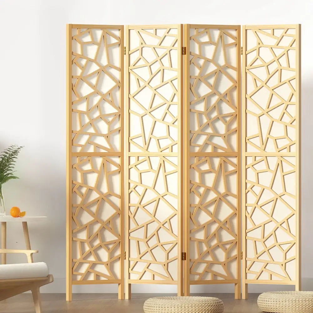 Artiss 4 Panel Room Divider Screen 162x170cm Clover Natural - Furniture > Living Room