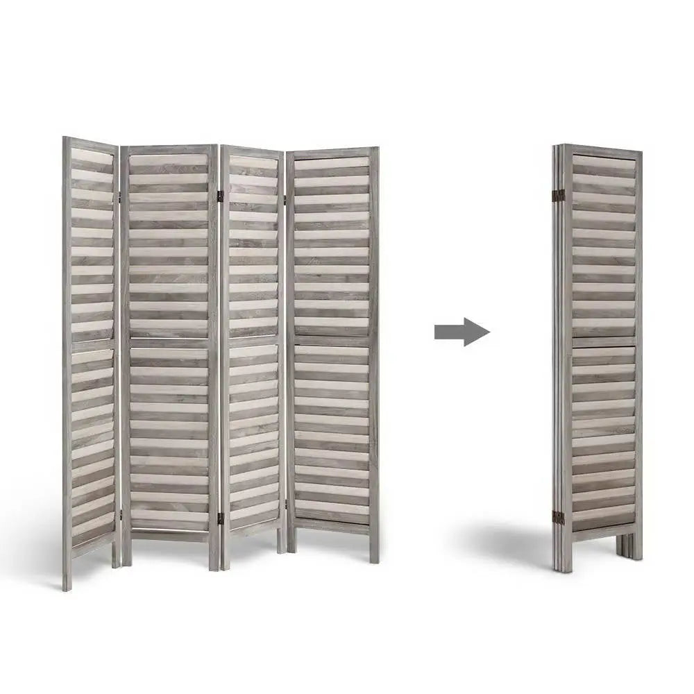 Artiss 4 Panel Room Divider Screen 163x170cm Louver Grey - Furniture > Bedroom > Room Dividers