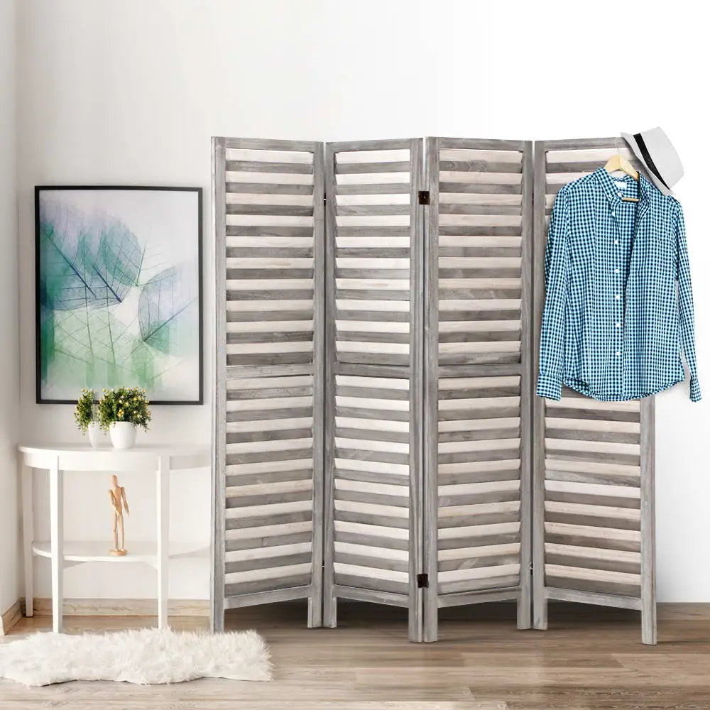 Artiss 4 Panel Room Divider Screen 163x170cm Louver Grey - Furniture > Bedroom > Room Dividers