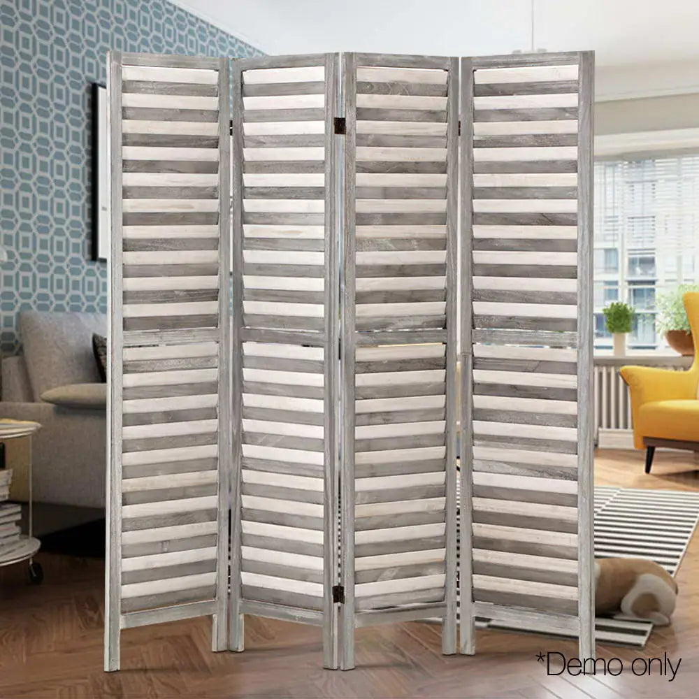 Artiss 4 Panel Room Divider Screen 163x170cm Louver Grey - Furniture > Bedroom > Room Dividers
