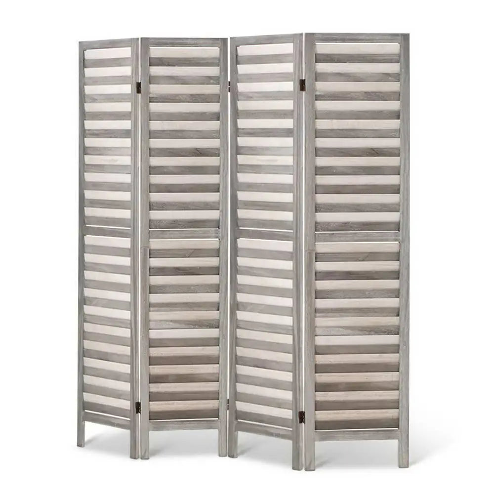 Artiss 4 Panel Room Divider Screen 163x170cm Louver Grey - Furniture > Bedroom > Room Dividers