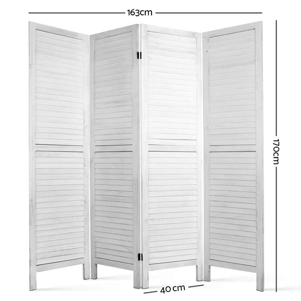 Artiss 4 Panel Room Divider Screen 163x170cm Louver White - Furniture > Living Room