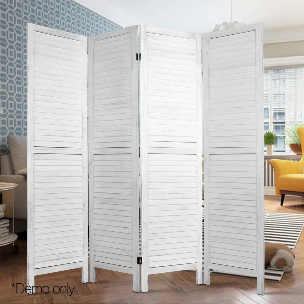 Artiss 4 Panel Room Divider Screen 163x170cm Louver White - Furniture > Living Room