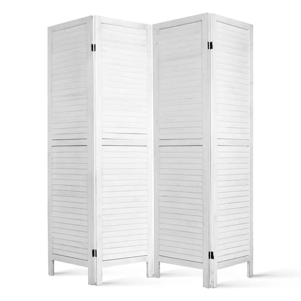 Artiss 4 Panel Room Divider Screen 163x170cm Louver White - Furniture > Living Room