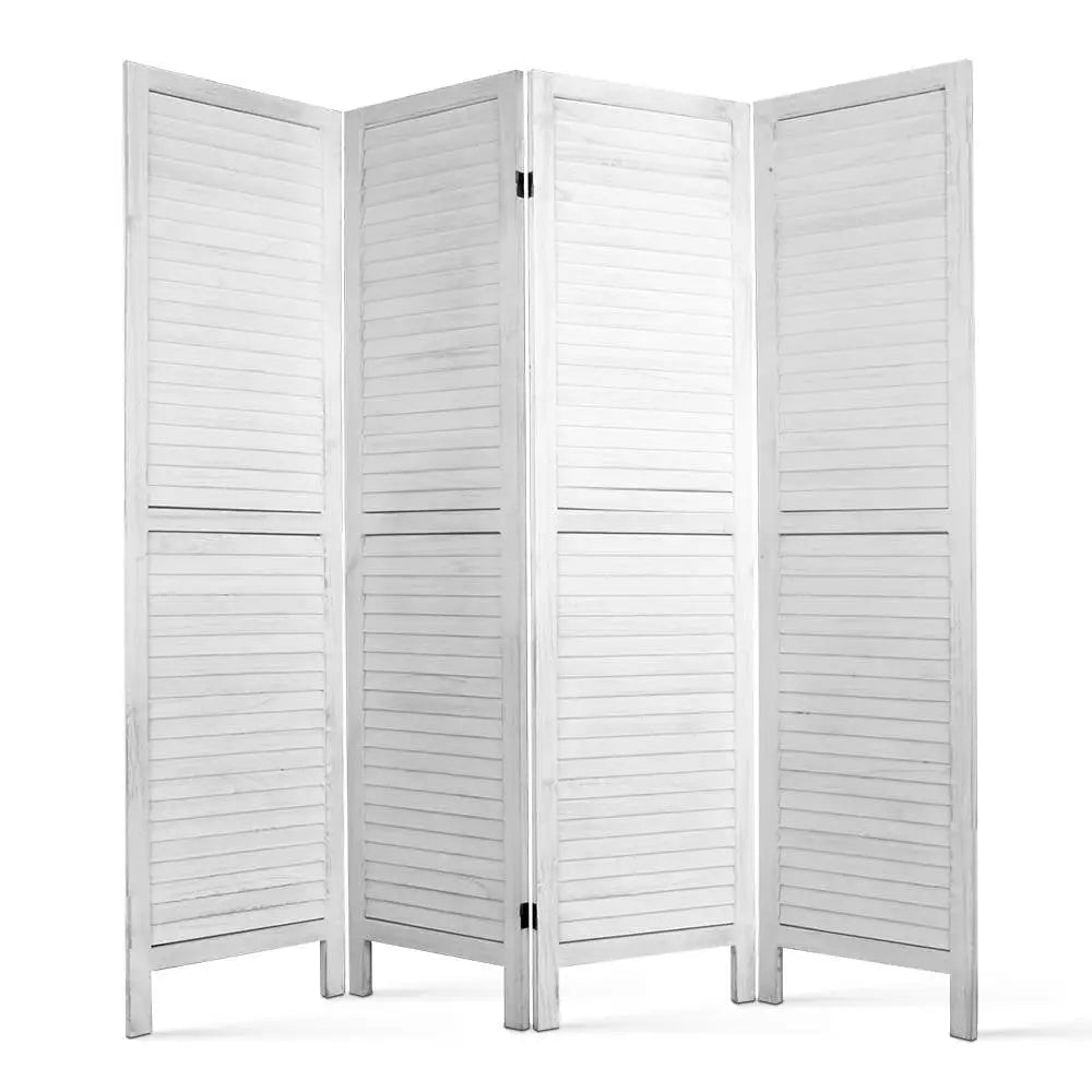 Artiss 4 Panel Room Divider Screen 163x170cm Louver White - Furniture > Living Room