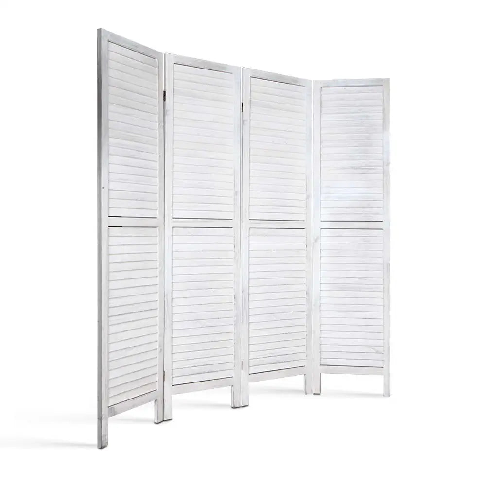Artiss 4 Panel Room Divider Screen 163x170cm Louver White - Furniture > Living Room