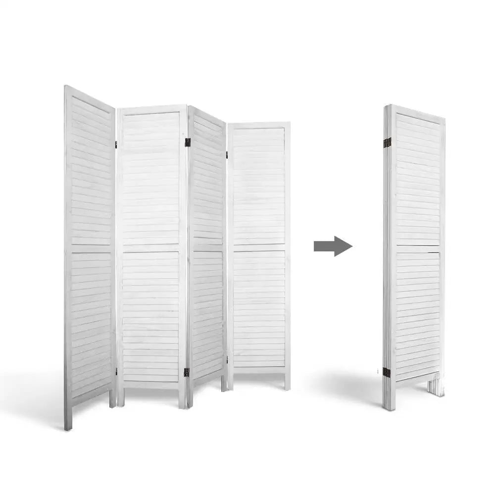 Artiss 4 Panel Room Divider Screen 163x170cm Louver White - Furniture > Living Room