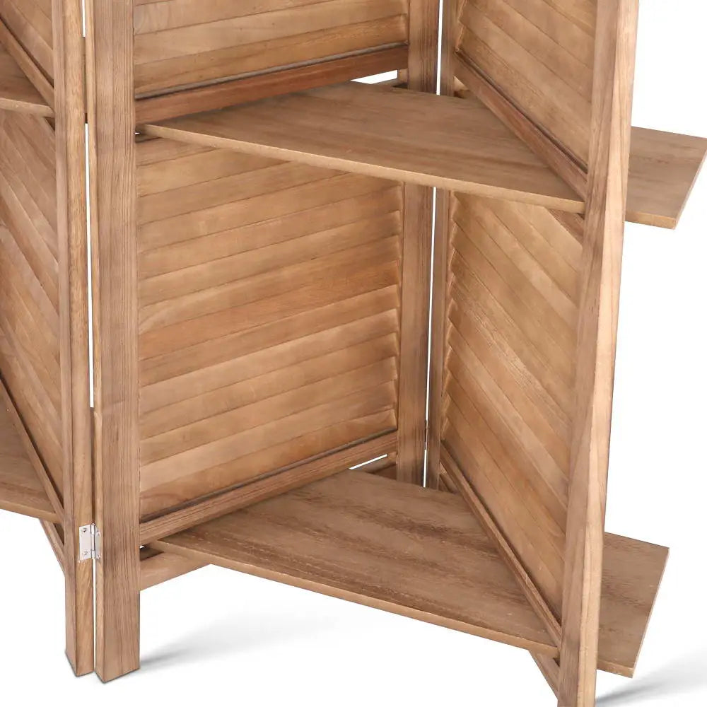 Artiss 4 Panel Room Divider Screen 163x170cm Shelf Oak - Furniture > Living Room