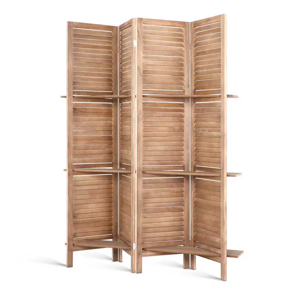 Artiss 4 Panel Room Divider Screen 163x170cm Shelf Oak - Furniture > Living Room