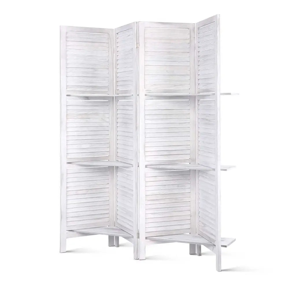 Artiss 4 Panel Room Divider Screen 163x170cm Shelf White - Furniture > Living Room