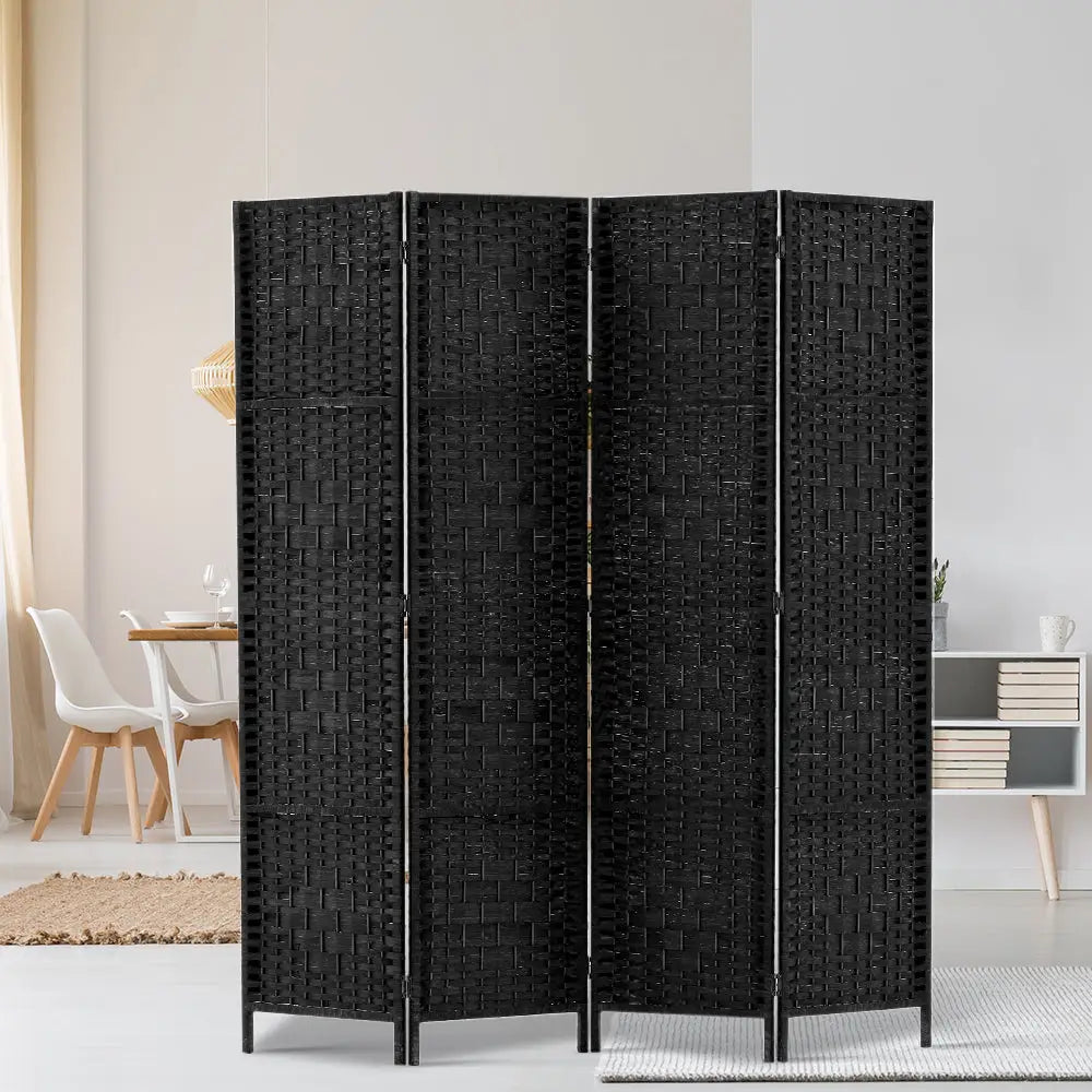 Artiss 4 Panel Room Divider Screen 163x170cm Woven Black - Furniture > Living Room