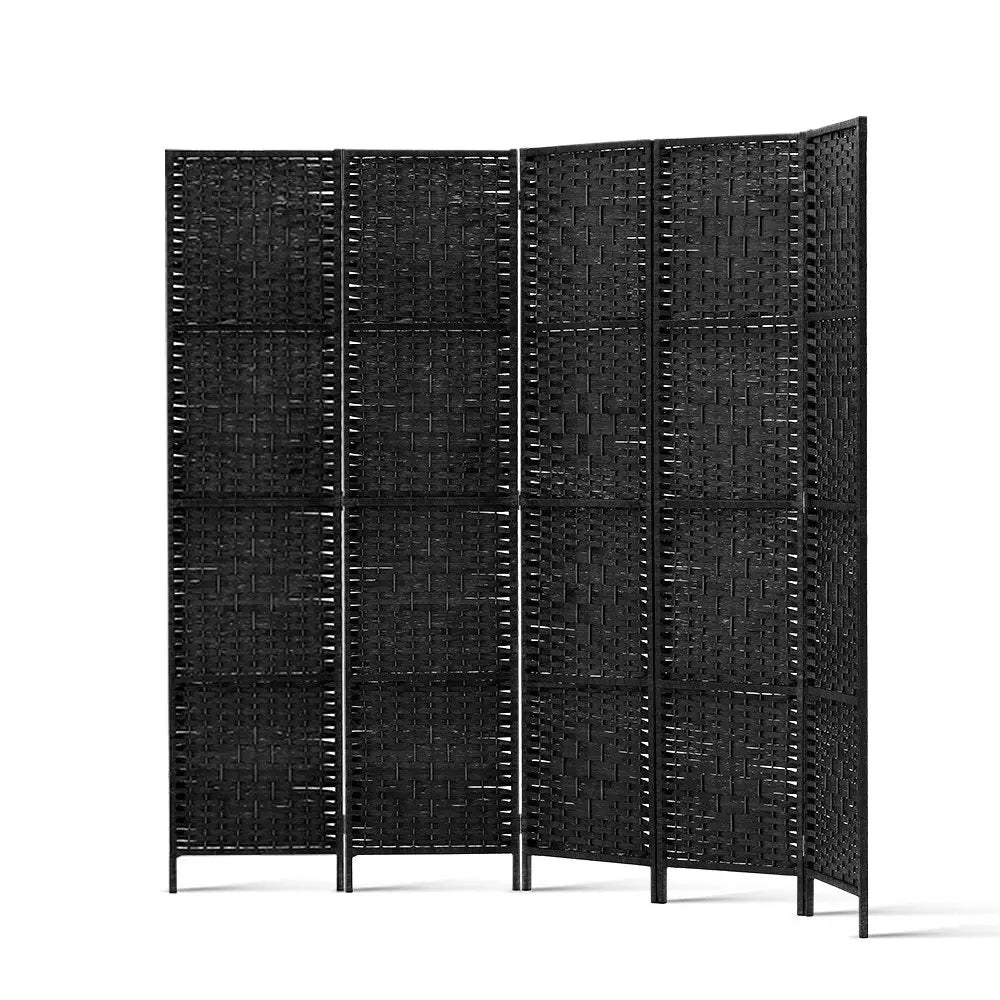 Artiss 4 Panel Room Divider Screen 163x170cm Woven Black - Furniture > Living Room