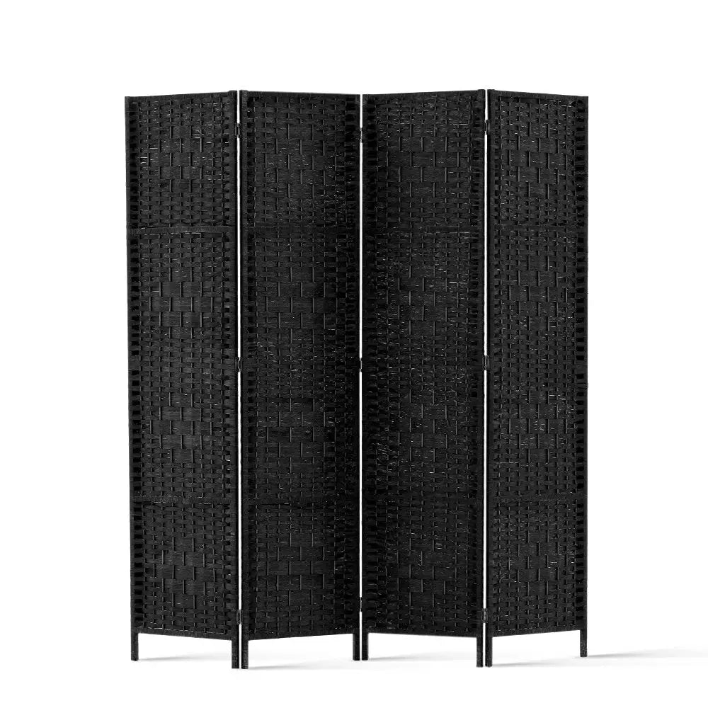 Artiss 4 Panel Room Divider Screen 163x170cm Woven Black - Furniture > Living Room