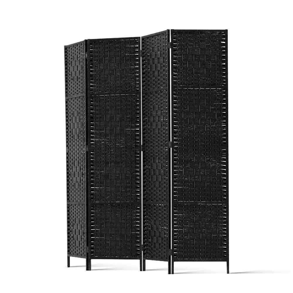 Artiss 4 Panel Room Divider Screen 163x170cm Woven Black - Furniture > Living Room