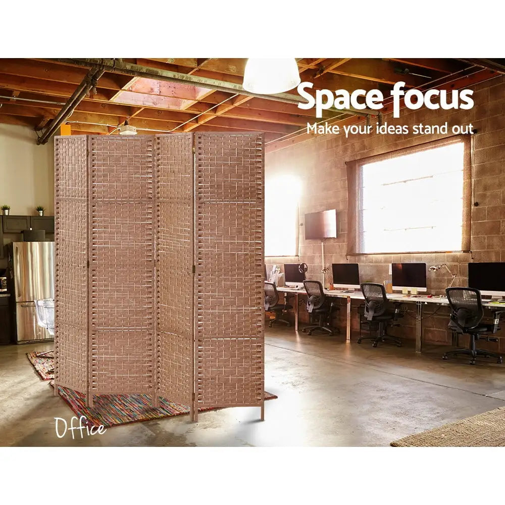 Artiss 4 Panel Room Divider Screen 163x170cm Woven Natural - Furniture > Living Room