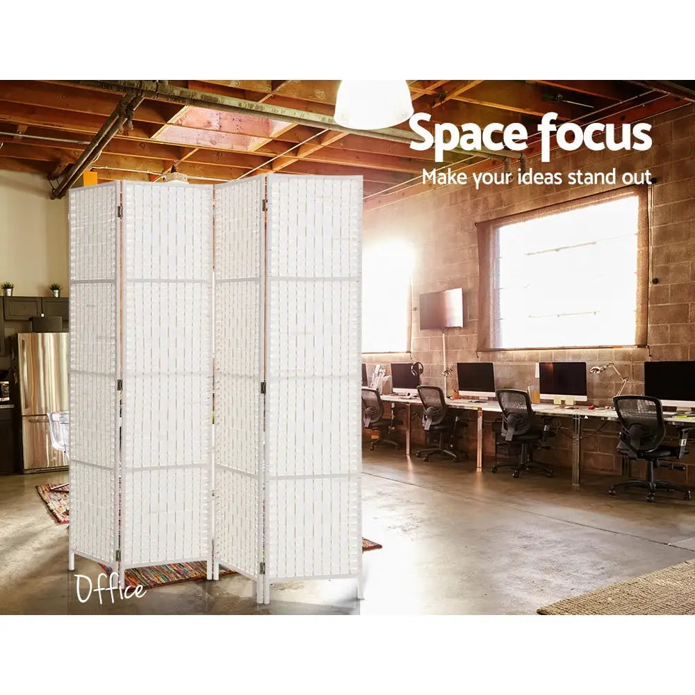 Artiss 4 Panel Room Divider Screen 163x170cm Woven White - Furniture > Living Room