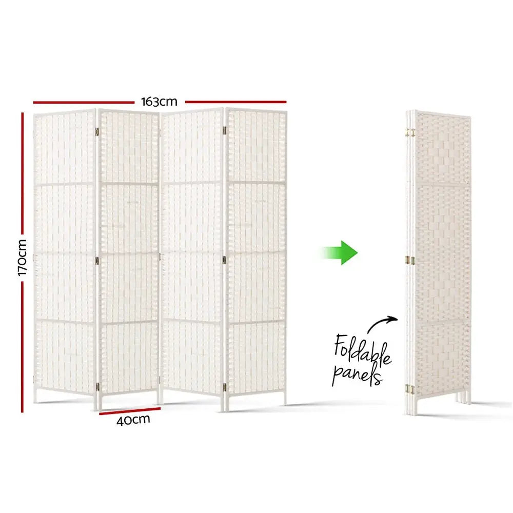Artiss 4 Panel Room Divider Screen 163x170cm Woven White - Furniture > Living Room