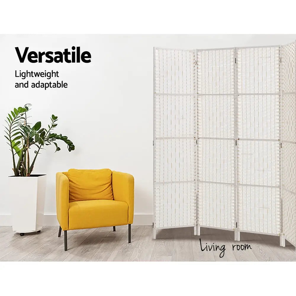 Artiss 4 Panel Room Divider Screen 163x170cm Woven White - Furniture > Living Room
