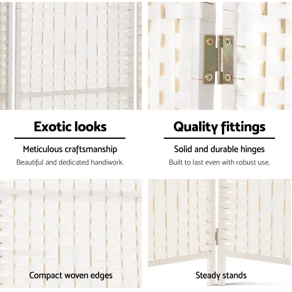 Artiss 4 Panel Room Divider Screen 163x170cm Woven White - Furniture > Living Room