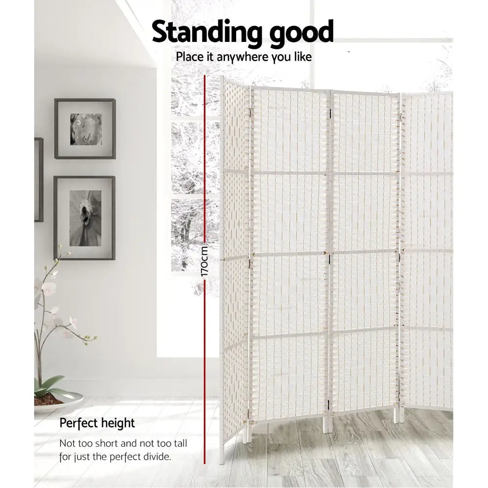 Artiss 4 Panel Room Divider Screen 163x170cm Woven White - Furniture > Living Room