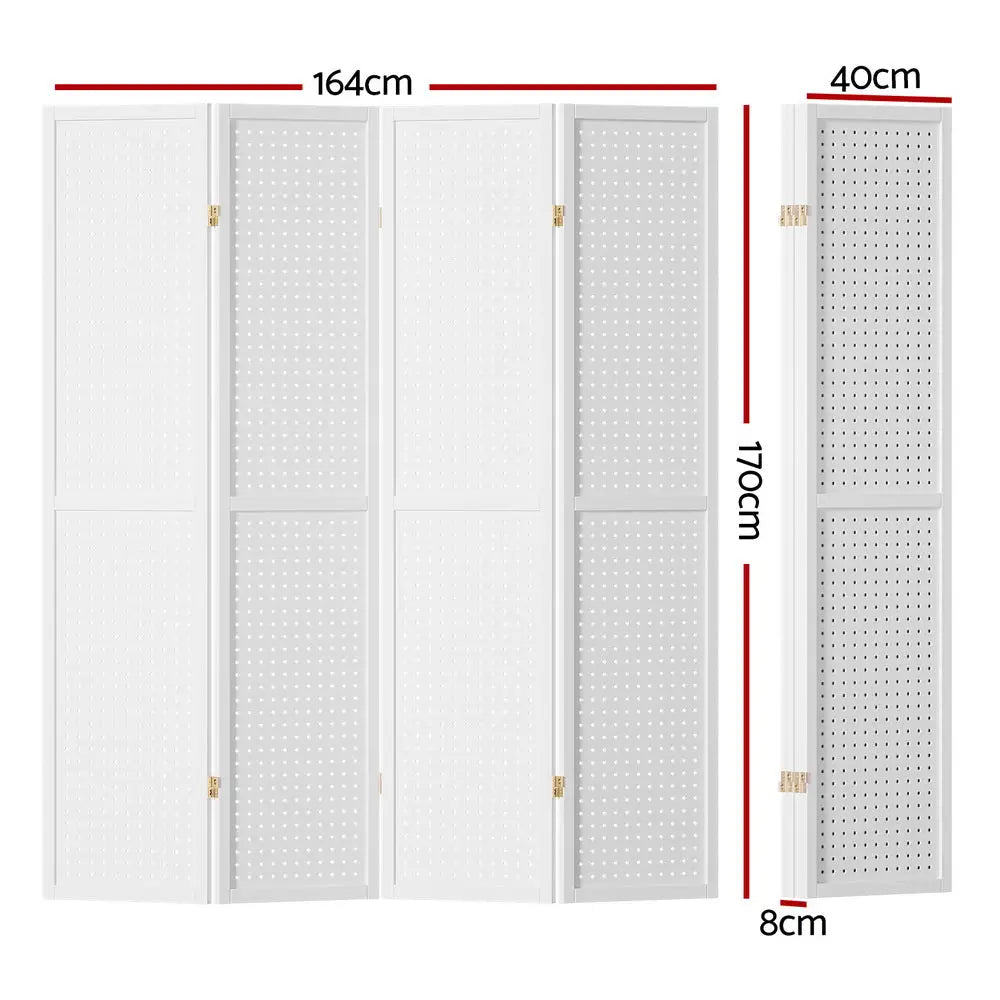 Artiss 4 Panel Room Divider Screen 164x170cm Pegboard White - Furniture > Bedroom > Room Dividers