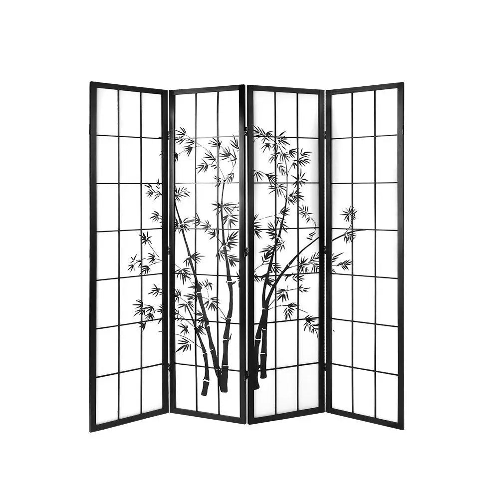 Artiss 4 Panel Room Divider Screen 174x179cm Bamboo Black White - Furniture > Living Room