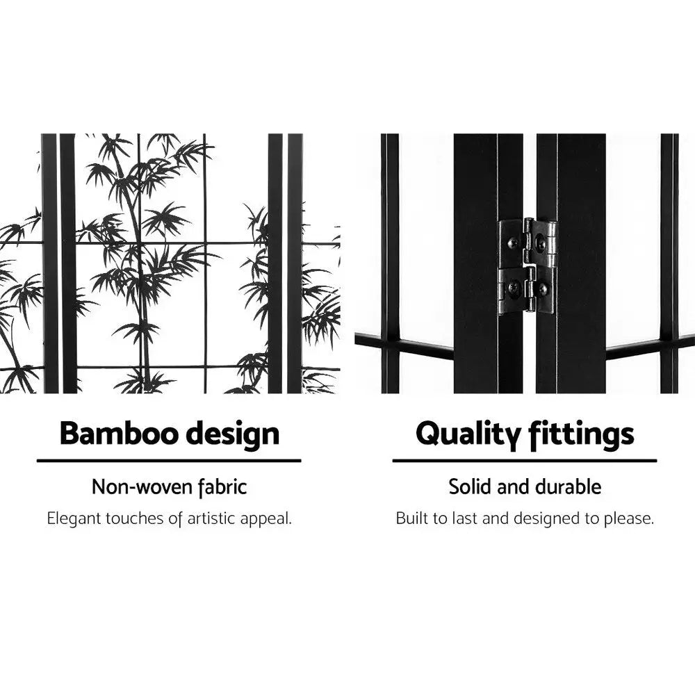 Artiss 4 Panel Room Divider Screen 174x179cm Bamboo Black White - Furniture > Living Room