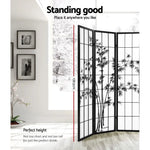 Artiss 4 Panel Room Divider Screen 174x179cm Bamboo Black White - Furniture > Living Room