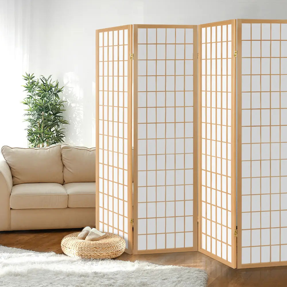 Artiss 4 Panel Room Divider Screen 174x179cm Natural - Furniture > Living Room
