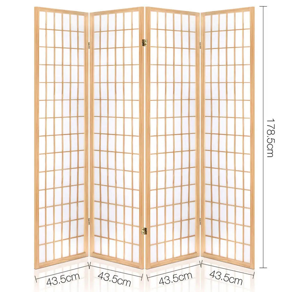 Artiss 4 Panel Room Divider Screen 174x179cm Natural - Furniture > Living Room