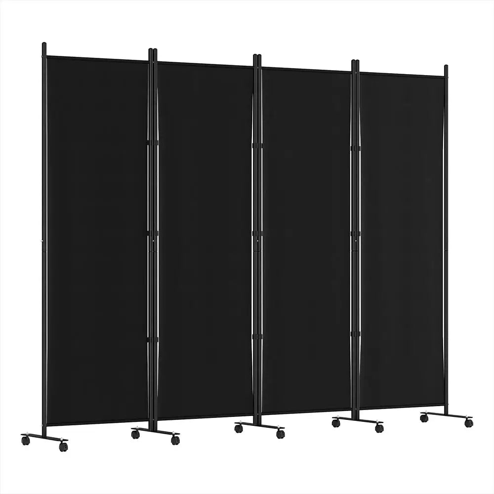 Artiss 4 Panel Room Divider Screen 217cm Wheel Fabric Black - Furniture > Bedroom > Room Dividers