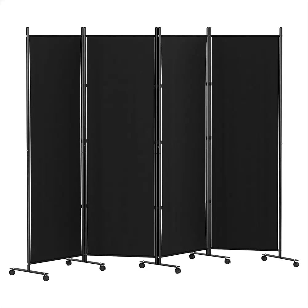 Artiss 4 Panel Room Divider Screen 217cm Wheel Fabric Black - Furniture > Bedroom > Room Dividers