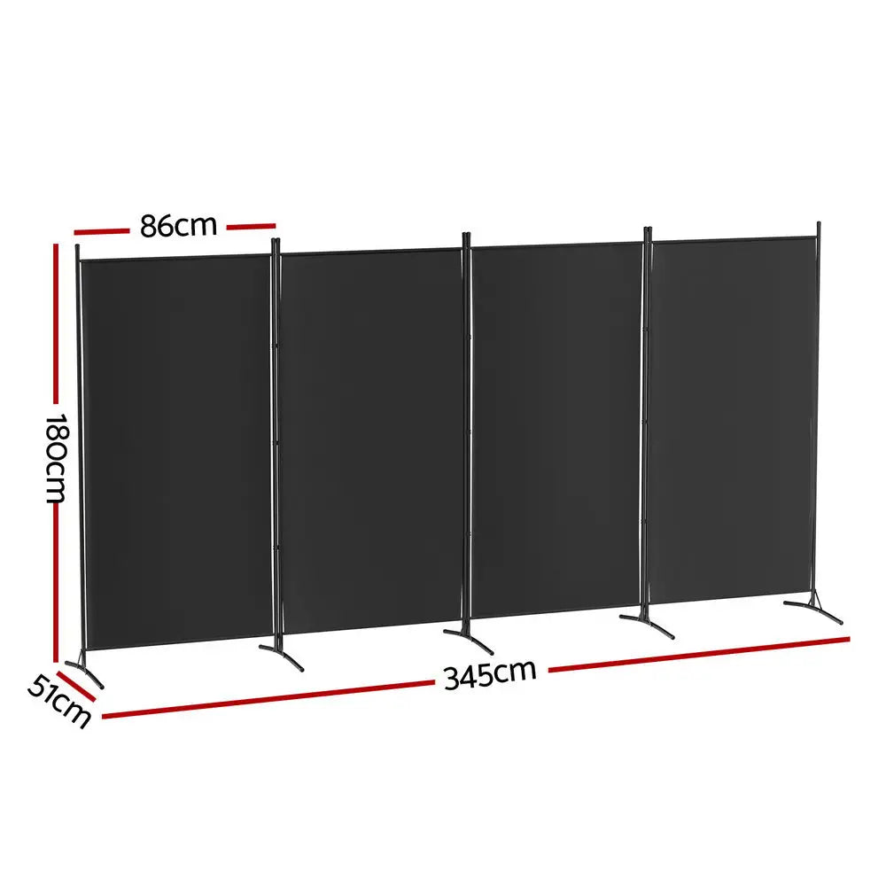 Artiss 4 Panel Room Divider Screen 345x180cm Fabric Black - Furniture > Bedroom > Room Dividers