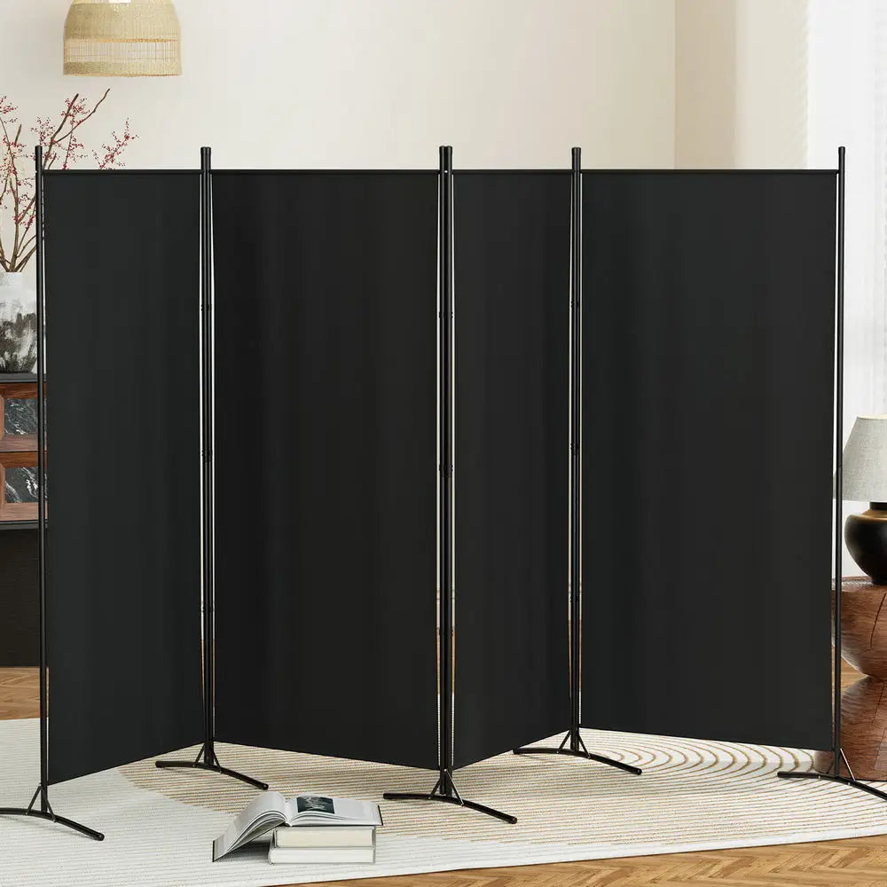 Artiss 4 Panel Room Divider Screen 345x180cm Fabric Black - Furniture > Bedroom > Room Dividers