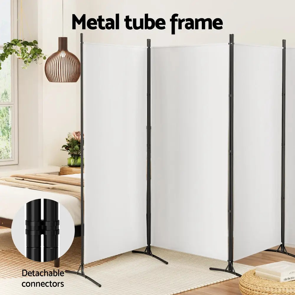 Artiss 4 Panel Room Divider Screen 345x180cm Fabric White - Furniture > Bedroom > Room Dividers