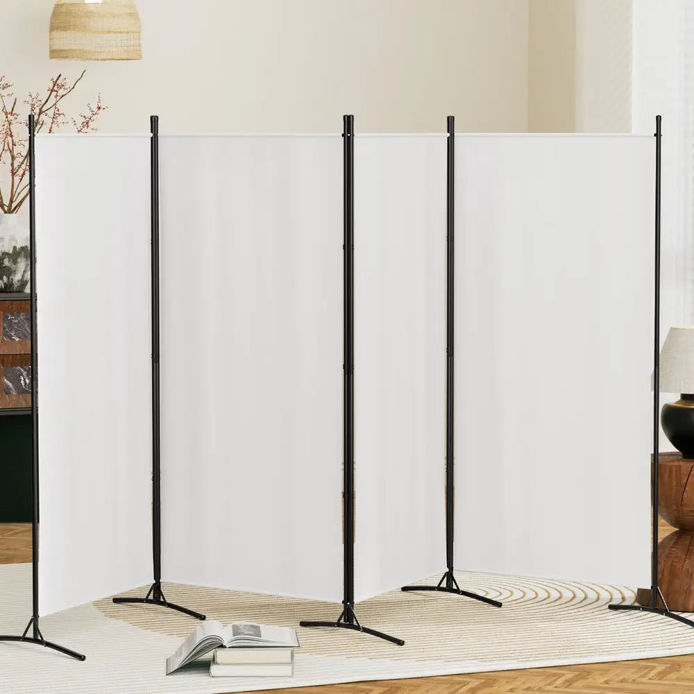 Artiss 4 Panel Room Divider Screen 345x180cm Fabric White - Furniture > Bedroom > Room Dividers