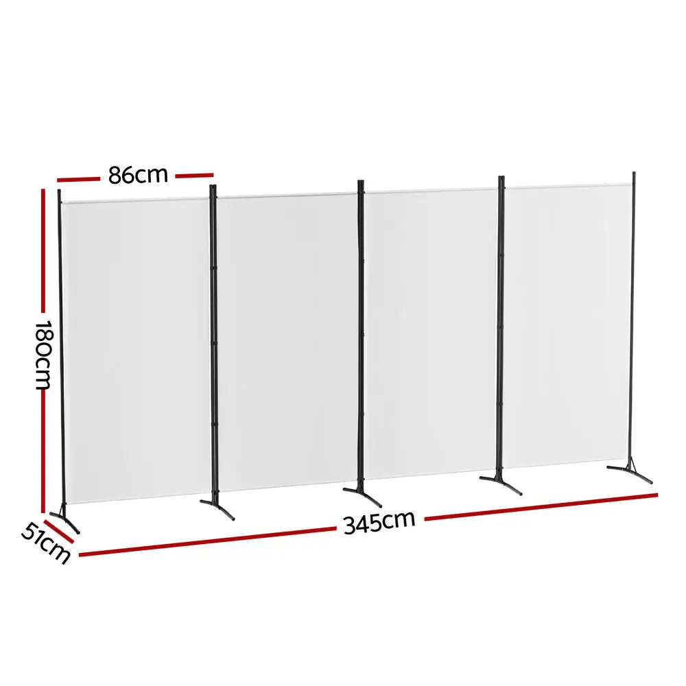 Artiss 4 Panel Room Divider Screen 345x180cm Fabric White - Furniture > Bedroom > Room Dividers