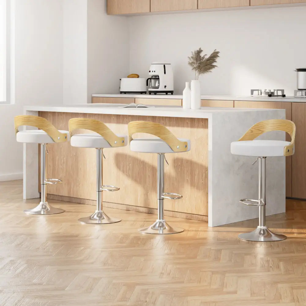 Artiss 4x Bar Stools Adjustable Leather Padded White - Furniture > Bar Stools & Chairs > Arm Chairs & Recliners