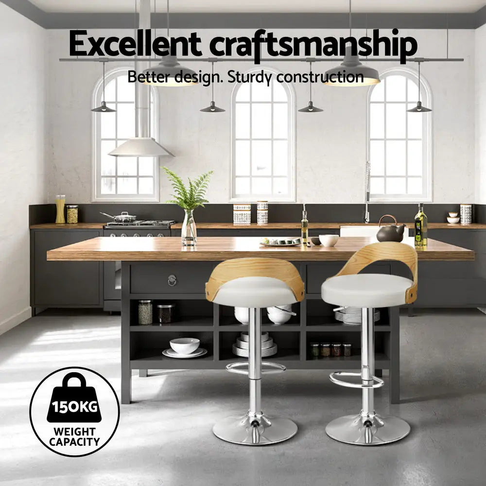 Artiss 4x Bar Stools Adjustable Leather Padded White - Furniture > Bar Stools & Chairs > Arm Chairs & Recliners