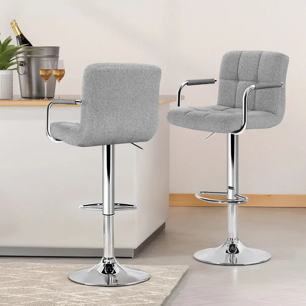 Artiss 4x Bar Stools Fabric Gas Lift w/Armrest Grey - Furniture > Bar Stools & Chairs > Table & Bar Stools