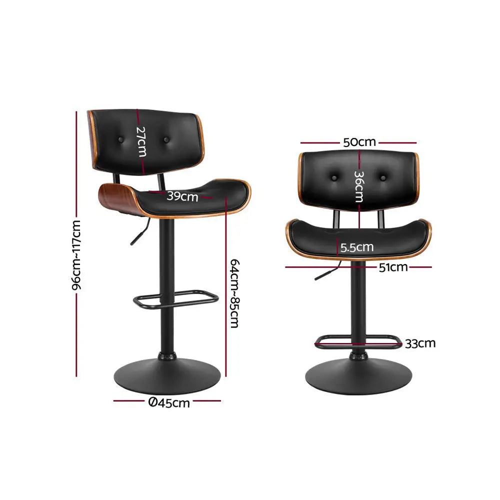 Artiss 4x Bar Stools Gas Lift Leather All Black - Furniture > Bar Stools & Chairs > Table & Bar Stools