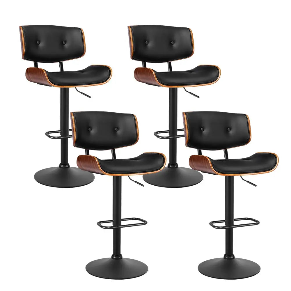 Artiss 4x Bar Stools Gas Lift Leather All Black - Furniture > Bar Stools & Chairs > Table & Bar Stools