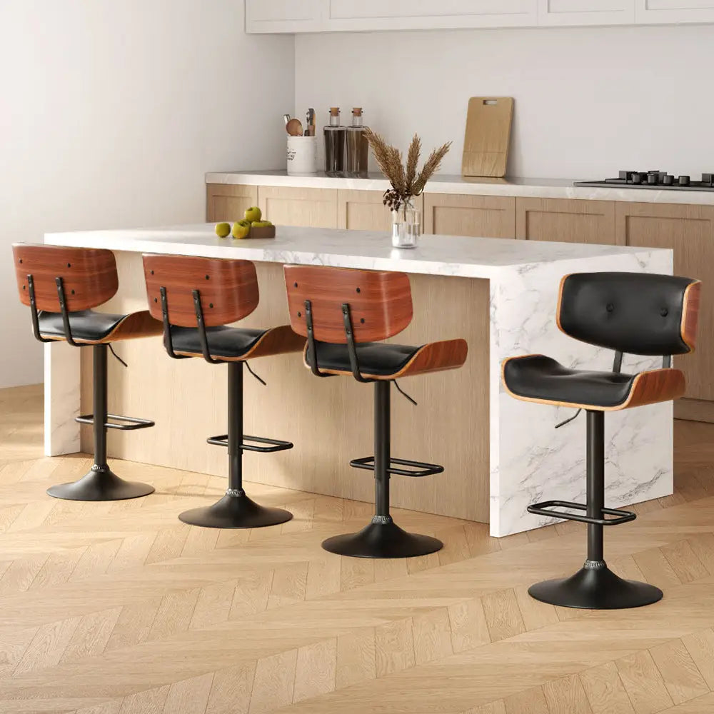 Artiss 4x Bar Stools Gas Lift Leather All Black - Furniture > Bar Stools & Chairs > Table & Bar Stools