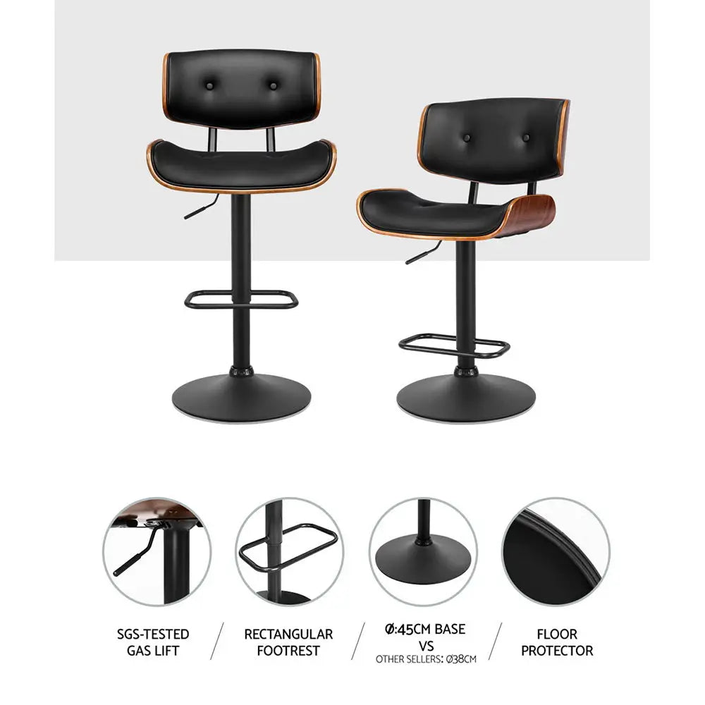 Artiss 4x Bar Stools Gas Lift Leather All Black - Furniture > Bar Stools & Chairs > Table & Bar Stools