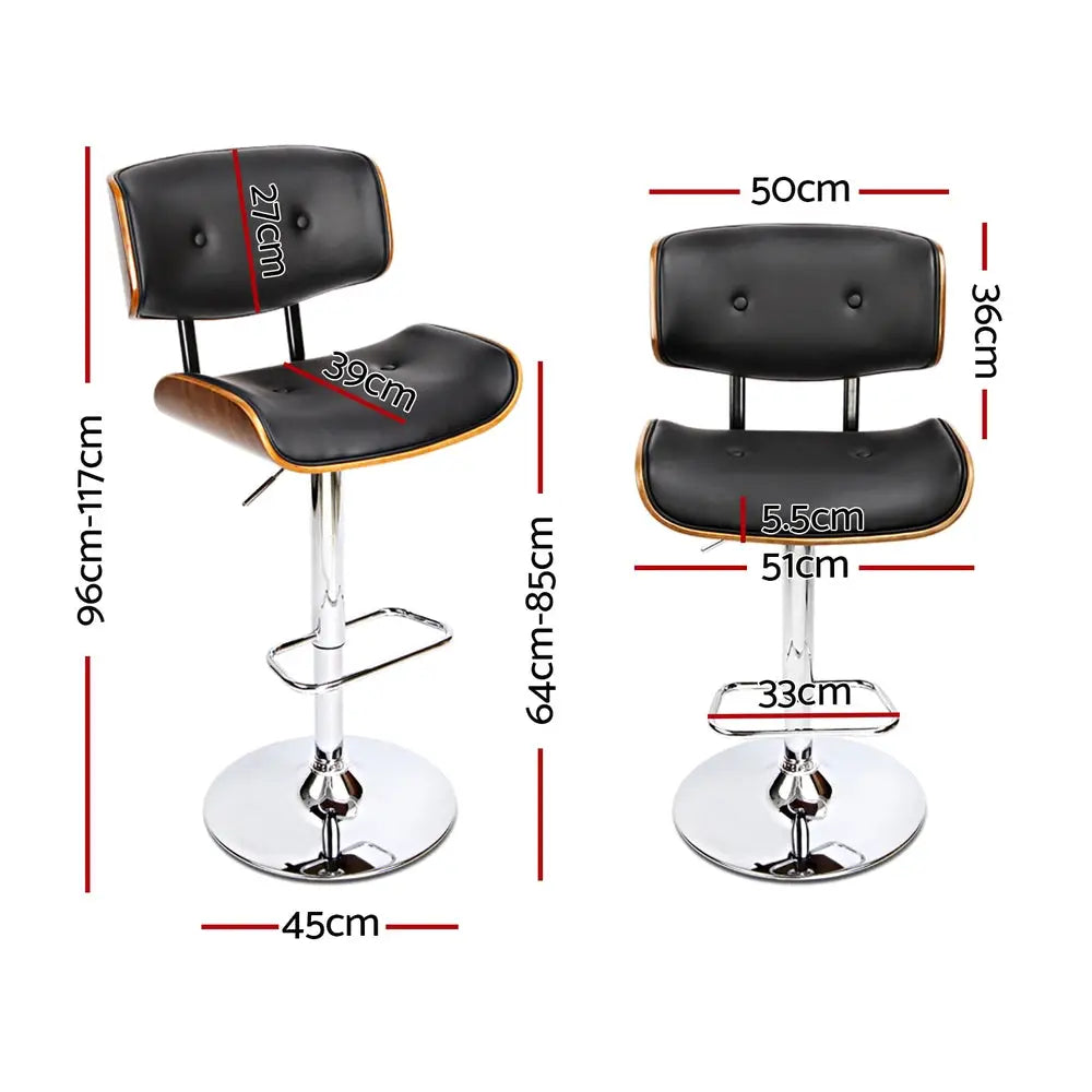 Artiss 4x Bar Stools Gas Lift Leather Black - Furniture > Bar Stools & Chairs > Massage Chairs