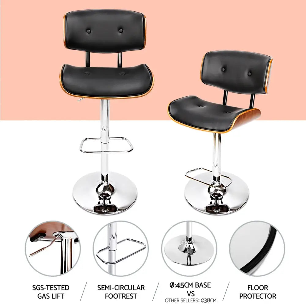 Artiss 4x Bar Stools Gas Lift Leather Black - Furniture > Bar Stools & Chairs > Massage Chairs