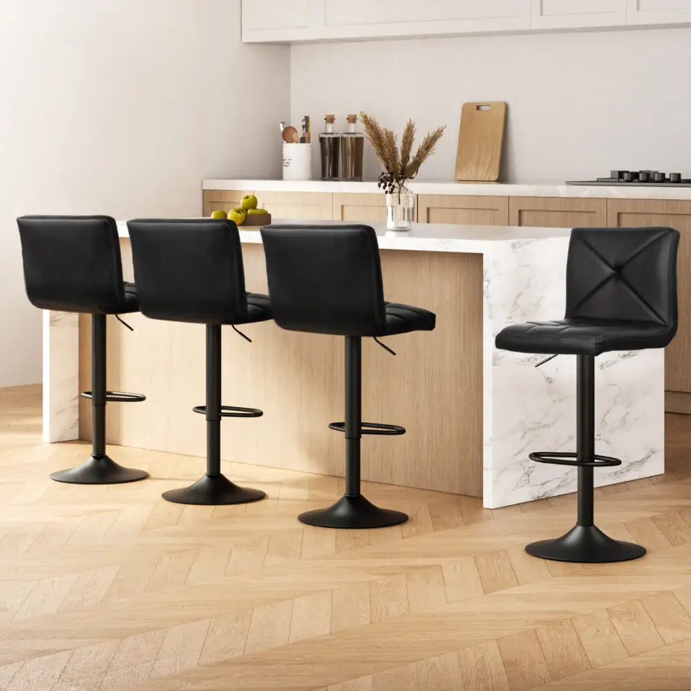 Artiss 4x Bar Stools Gas Lift Leather Chair Black - Furniture > Bar Stools & Chairs > Table & Bar Stools