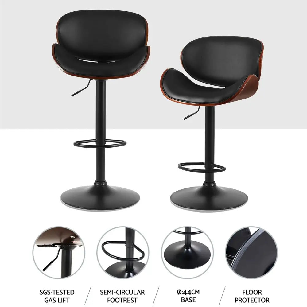Artiss 4x Bar Stools Gas Lift Leather Padded Black - Furniture > Bar Stools & Chairs > Table & Bar Stools