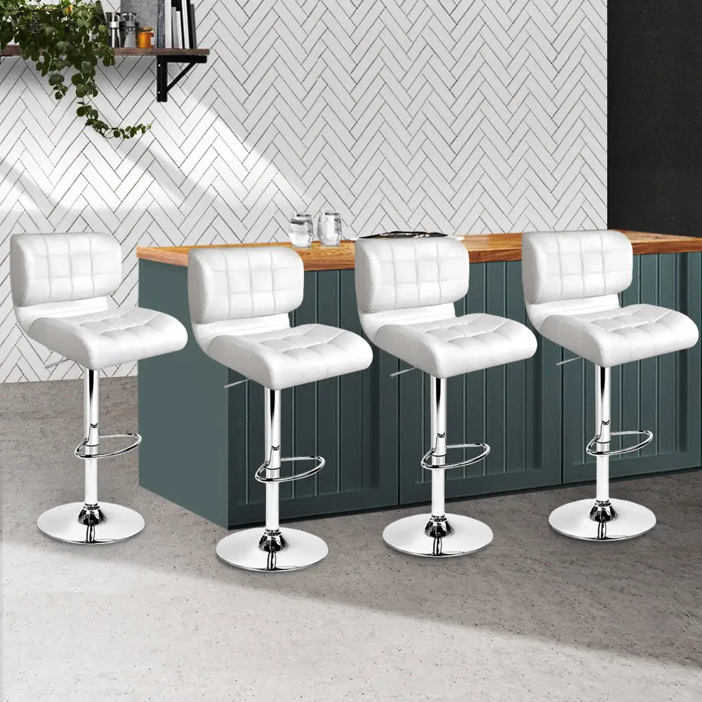 Artiss 4x Bar Stools Gas Lift Leather Padded White - Furniture > Bar Stools & Chairs