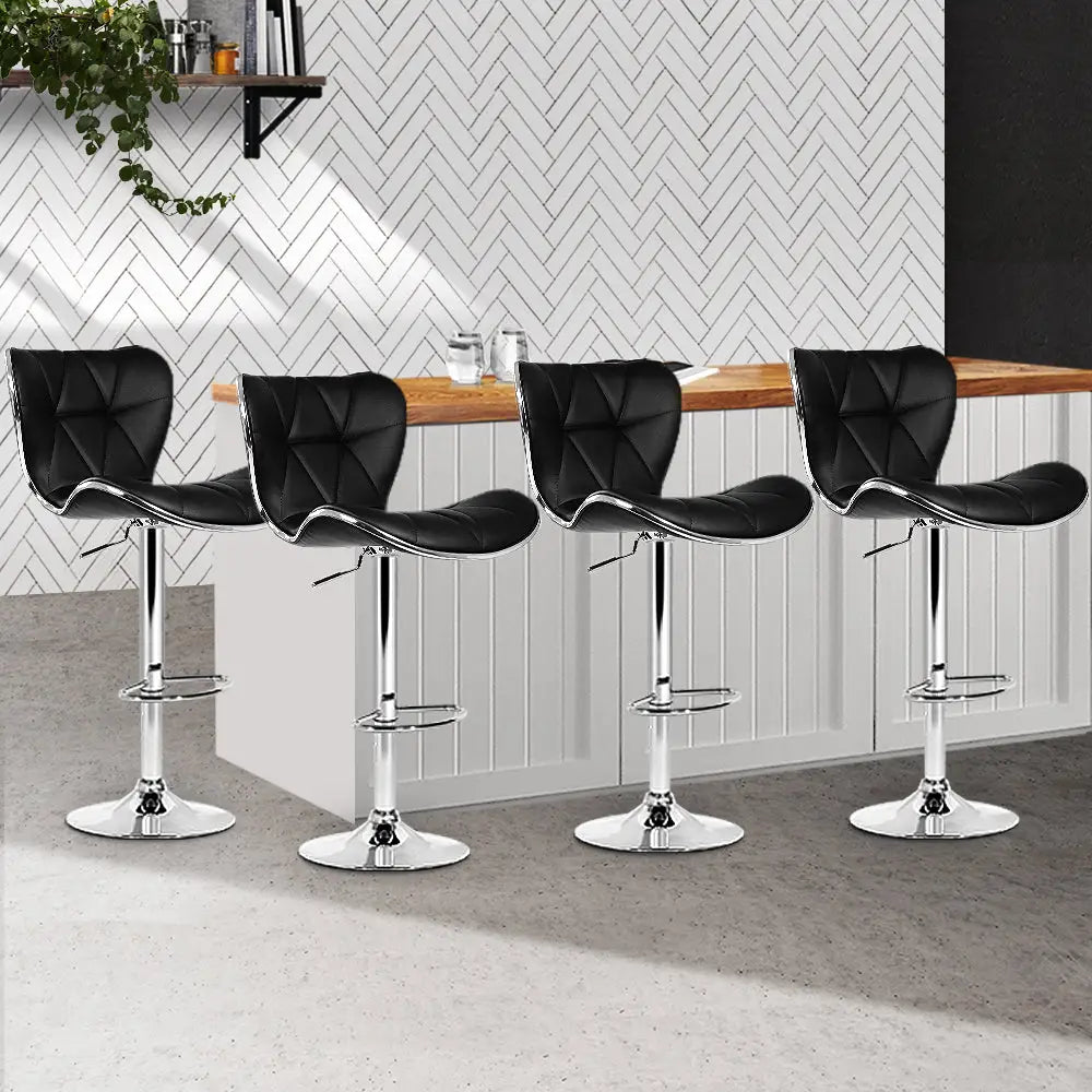 Artiss 4x Bar Stools Gas Lift Leather Seat Black - Furniture > Bar Stools & Chairs